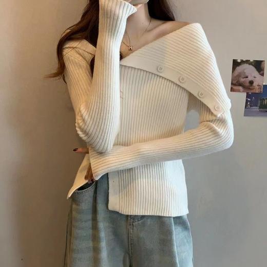 早春2025新款【设计感小众 露肩纯欲针织衫女】纯色修身长袖 软糯上衣女 商品图3