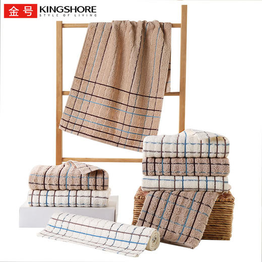金号纯棉强吸水毛巾10条装 新疆棉A类全棉洗脸巾 白/棕70*34cm 84g/条 商品图0