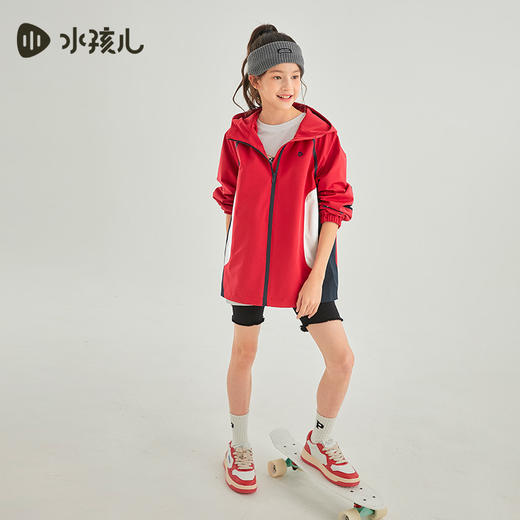 水孩儿童装24春季新款儿童三防外套男童时尚轻户外风衣女童运动拼色连帽衫 商品图1