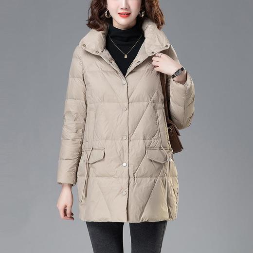 羽绒服女冬季2023新款妈妈轻薄中长款中年休闲时尚立领白鸭绒外套 商品图4