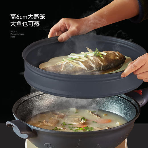 kimscook微压炒锅不粘平底锅家用燃气电磁炉麦饭石蒸煮一体锅汤锅 商品图1