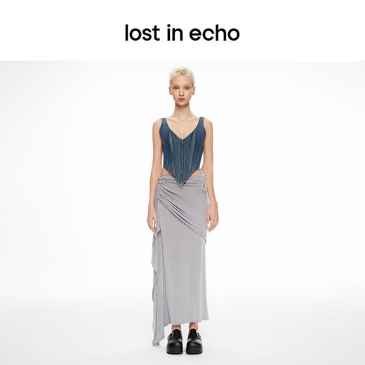 lost in echo2024春季新品设计师款鱼骨拉链酸洗牛仔马甲短裤套装 商品图2