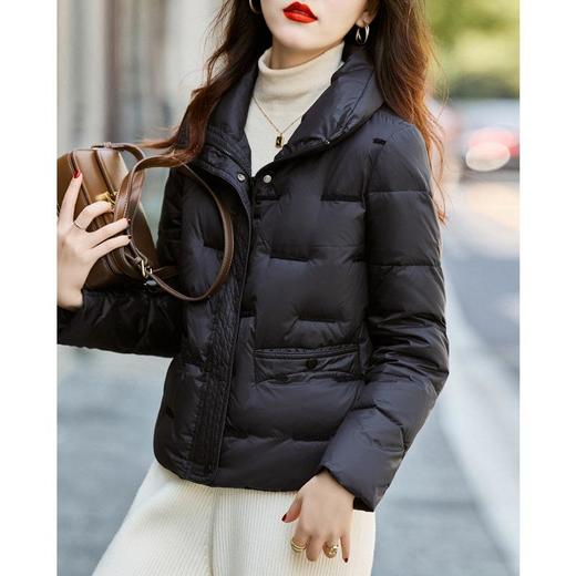 黑色短款羽绒服女冬2023年新款小个子时尚轻薄白鸭绒立领加厚外套 商品图3