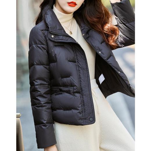 黑色短款羽绒服女冬2023年新款小个子时尚轻薄白鸭绒立领加厚外套 商品图1