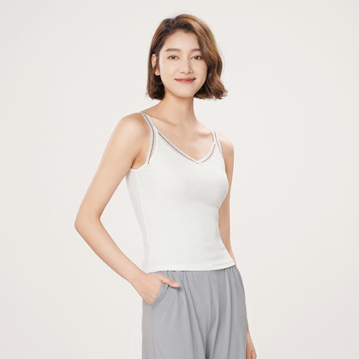 都市丽人吊带背心女罗纹棉背心无罩杯棉质吊带背心无钢圈无排扣LV45A1 商品图2
