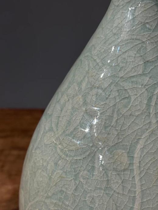 象嵌詩文刻花卉纹青瓷葫芦瓶，顺丰包邮 商品图3