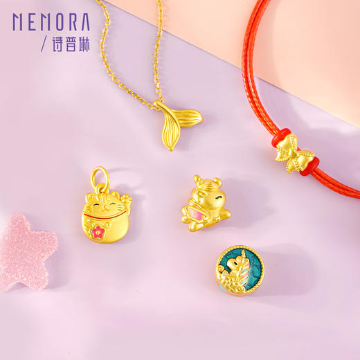 招财猫黄金挂坠5D硬金足金可爱桃花招财猫吊坠MEMORA诗普琳HPE15601（线上专供） 商品图5