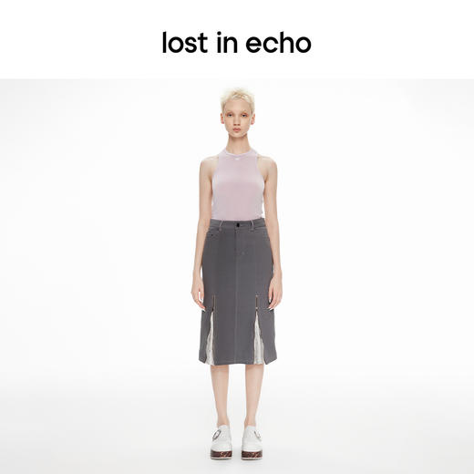 lost in echo2024春季新品设计师品牌双拉链珠片牛仔鱼尾半裙 商品图2