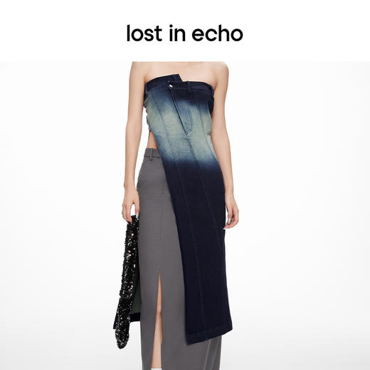 lost in echo2024春季新品设计师品牌长开衩抹胸酸洗牛仔上衣 商品图3