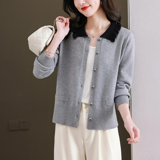 春装新款，娃娃领毛衣外套女短款春秋针织开衫洋气外搭翻领上衣CC-5-5877 商品图1