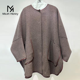 米加蜜 100%羊绒圆领斗篷披肩外套