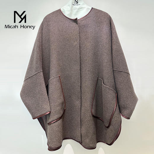 米加蜜 100%羊绒圆领斗篷披肩外套 商品图0