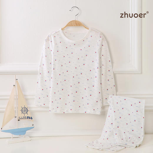 【春夏款套头套装】卓儿大童单面套头套装纯棉打底衫家居服睡衣适合5-12岁 商品图0