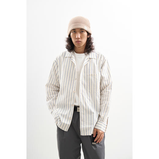 吃茶去chichaqu休闲全棉泡泡纱简约条纹衬衫 商品图2