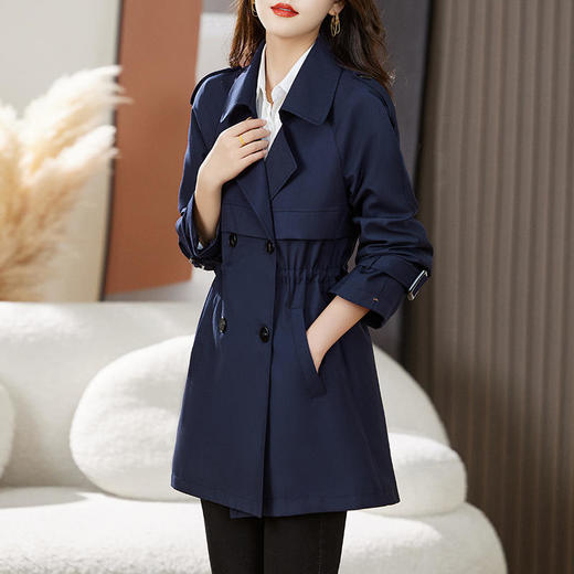 ZY-2389女装外套新款韩版修身翻领双排扣中长款女式风衣 商品图5