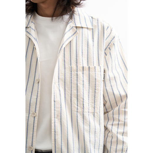 吃茶去chichaqu休闲全棉泡泡纱简约条纹衬衫 商品图4