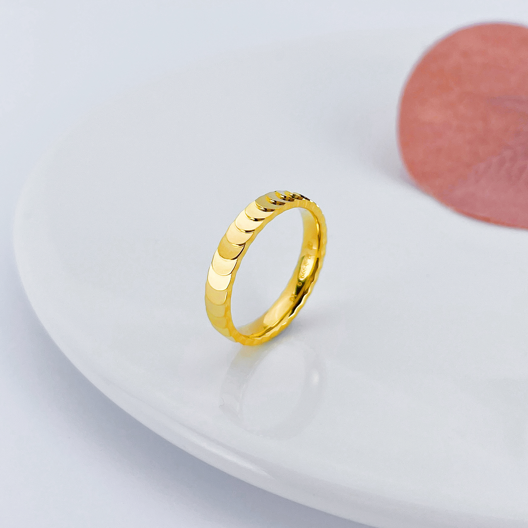 限时克减128元足金9999精品圆片鱼鳞戒指实心固口镜面金圈戒面宽约