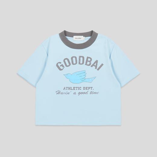 GOODBAI飞行白鸽logo做旧印花撞色正肩短款T恤 商品图3