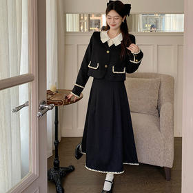 春秋季【大码女装 微胖显瘦遮肉套装】 时尚气质小香风上衣+长款半身裙两件套