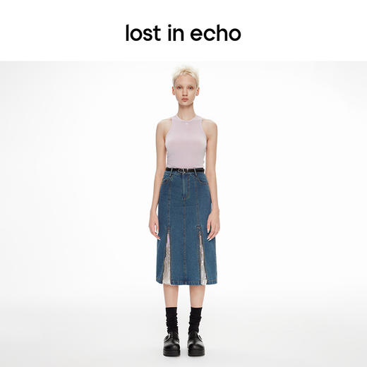 lost in echo2024春季新品设计师品牌双拉链珠片牛仔鱼尾半裙 商品图3