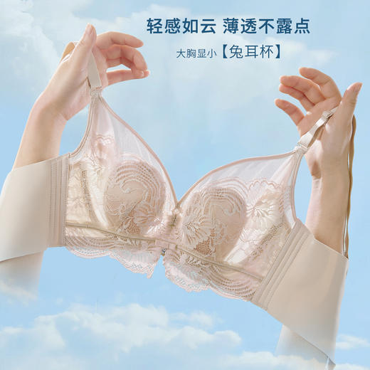 雅黛俪兔耳朵杯内衣薄款蕾丝大胸显小软钢圈承托侧收防下垂收副乳 商品图0