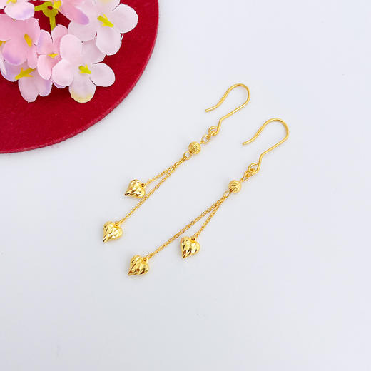 【限时克减150元元】足金999.99 五9黄金心形流苏耳钩耳吊(AFWJ040ES00065)（预售产品下单后不退款不退货不换货不补差价（预售产品下单后不退款不退货不换货不补差价 商品图1