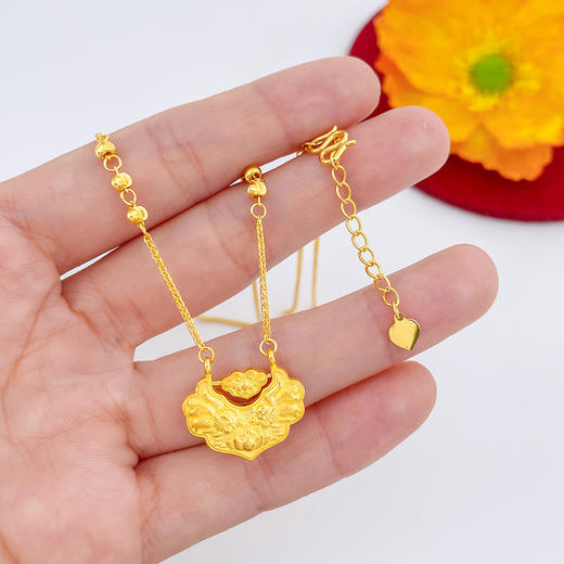 【限时克减128元元】足金999 5G黄金调节空心镂空铃铛双鱼锦鲤锁包莲花平安如意锁包套链(AG5GTL00296)（预售产品下单后不退款不退货不换货不补差价 商品图2