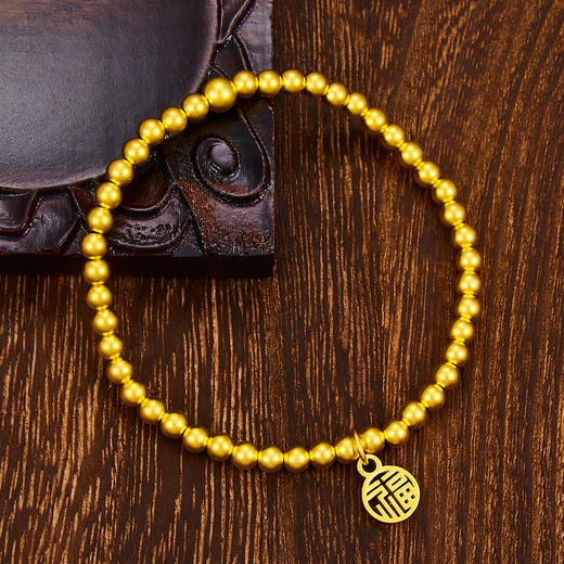 【限时克减150元】足金999.9 古法福字手串福牌手串圆珠手串(大珠约4.7mm，小珠约3.7mm，周长约16-17cm）(GFSCW00016)补差价）预售产品下单后不退款不退货不换货不补差价 商品图1