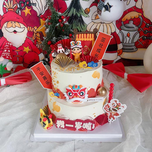 舞狮周岁儿童生日蛋糕（百分百进口动物奶油） 商品图0