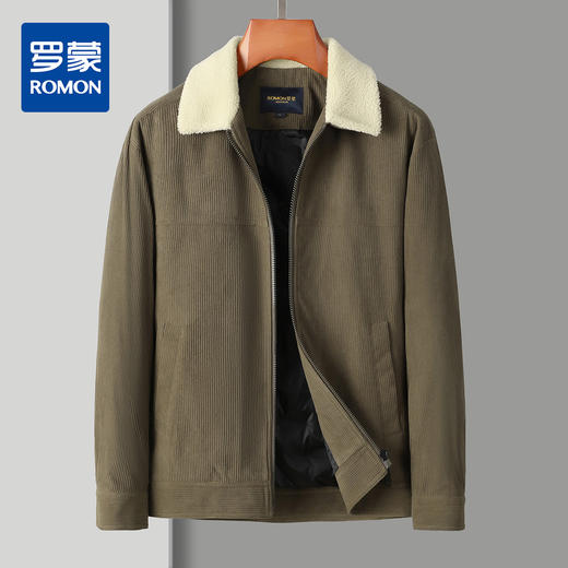 【羊羔绒领】罗蒙经典灯芯绒羽绒服男工装夹克男士羽绒服外套男羽绒服 商品图0