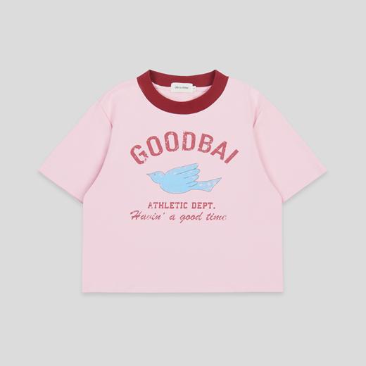 GOODBAI飞行白鸽logo做旧印花撞色正肩短款T恤 商品图4