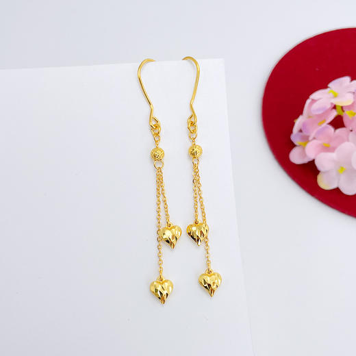 【限时克减150元元】足金999.99 五9黄金心形流苏耳钩耳吊(AFWJ040ES00065)（预售产品下单后不退款不退货不换货不补差价（预售产品下单后不退款不退货不换货不补差价 商品图0