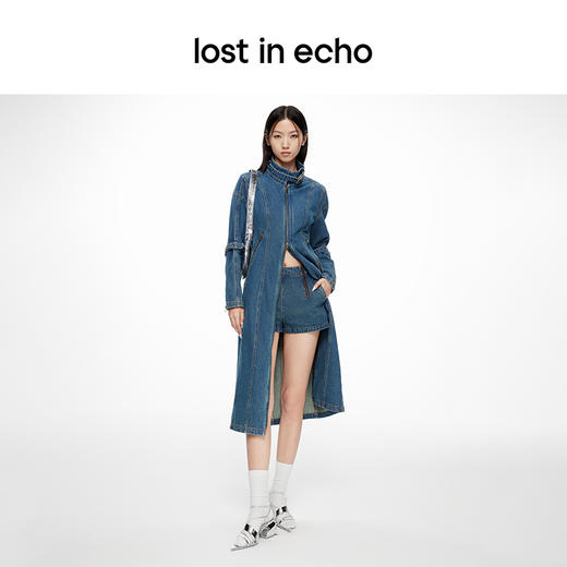 lost in echo2024春季新品设计师品牌分割线扣带酸洗牛仔长外套 商品图2