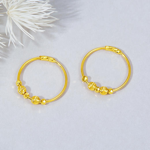 【限时克减150元】足金999 5G黄金猫眼珠间蹦迪珠耳圈(AG5GES00085)（预售产品下单后不退款不退货不换货不补差价）（预售产品下单后不退款不退货不换货不补差价） 商品图1