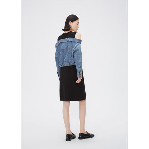 NEELLY纳俪商场同款设计感拼接牛仔连衣裙时尚洋气假两件露肩裙子N24031Y01144 商品图3