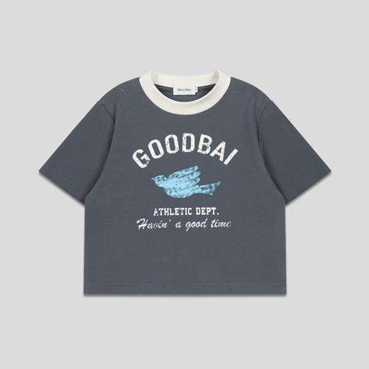 GOODBAI飞行白鸽logo做旧印花撞色正肩短款T恤 商品图2