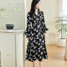 剩S/M/L/XL 米思阳2026春季新款气质高级感提花连衣裙修身收腰黑色茶歇大摆裙0388