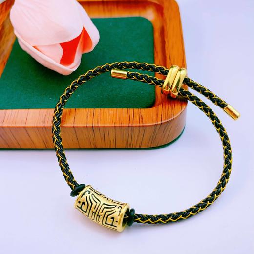 【限时7.5折】【定价黄金】足金 3D硬金黑烤漆饕餮图腾转运珠黑金钢绳调节成品手串（扣头为合金材质）(AA3DSC00361)（预售产品下单后不退款不退货不换货不补差价） 商品图2