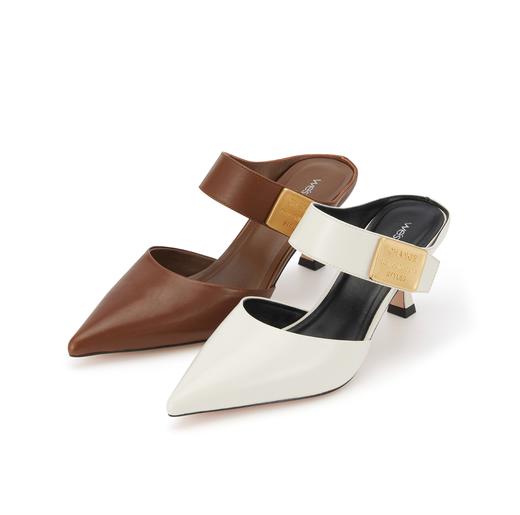 westory2024春季新款中跟尖头通勤小皮鞋后空鞋W24AH57291 商品图0