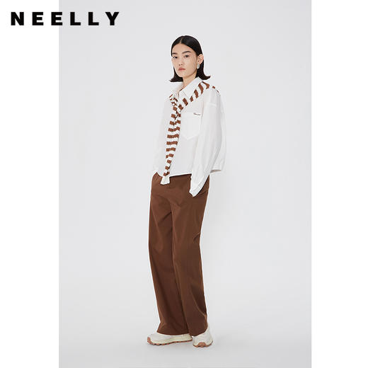 NEELLY纳俪商场同款春季披肩设计感衬衫女小众韩版宽松简约短衬衣N24031B01135 商品图1