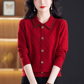 春装新款，洋气针织衫红色毛衣小衫CC-56862