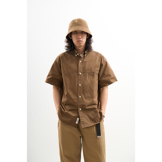 吃茶去chichaqu全棉斜纹口袋短袖衬衫复古经典休闲百搭 商品图1