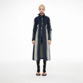 lost in echo2024春季新品设计师品牌分割线扣带酸洗牛仔长外套