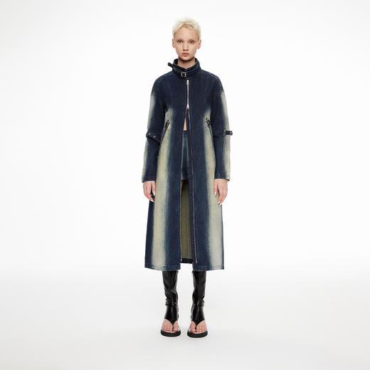 lost in echo2024春季新品设计师品牌分割线扣带酸洗牛仔长外套 商品图0