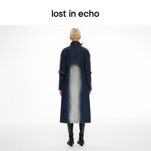 lost in echo2024春季新品设计师品牌分割线扣带酸洗牛仔长外套 商品图4