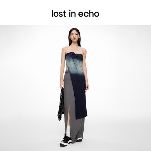 lost in echo2024春季新品设计师品牌长开衩抹胸酸洗牛仔上衣 商品图2