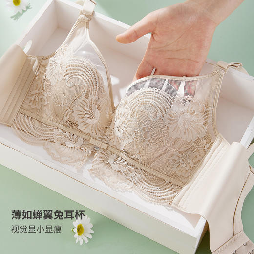 雅黛俪兔耳朵杯内衣薄款蕾丝大胸显小软钢圈承托侧收防下垂收副乳 商品图2