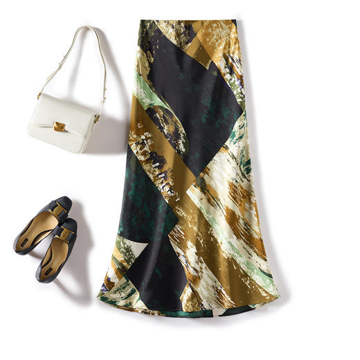 剩S/M/XL 米思阳2026春季新款优雅防皱设计感印花裙子高腰宽松显瘦半身裙女0401 商品图5