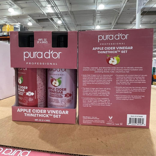 打折了📣Pura d‘or苹果醋洗发水709ml➕护发素709ml，美国🇺🇸直邮特价299元 商品图0