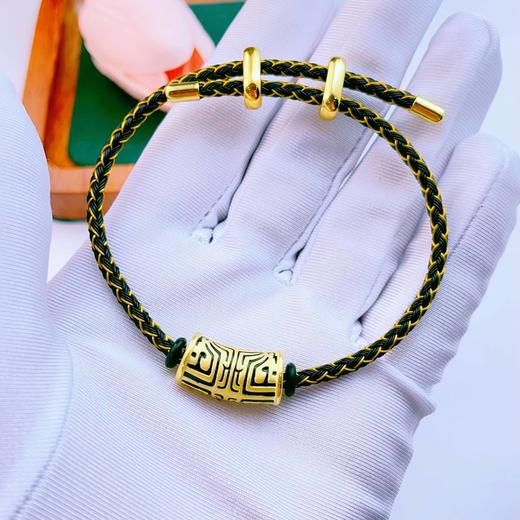 【限时7.5折】【定价黄金】足金 3D硬金黑烤漆饕餮图腾转运珠黑金钢绳调节成品手串（扣头为合金材质）(AA3DSC00361)（预售产品下单后不退款不退货不换货不补差价） 商品图3